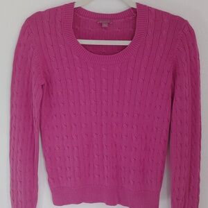 Ann Taylor Womens Fuchsia Pink Cable Knit Sweater Silk Blend Sz S Preppy Office